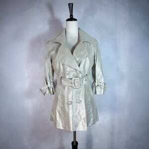 Bebe Leather Belted Trench Coat Jacket 3/4 Sleeves Light Beige- Silver Size S